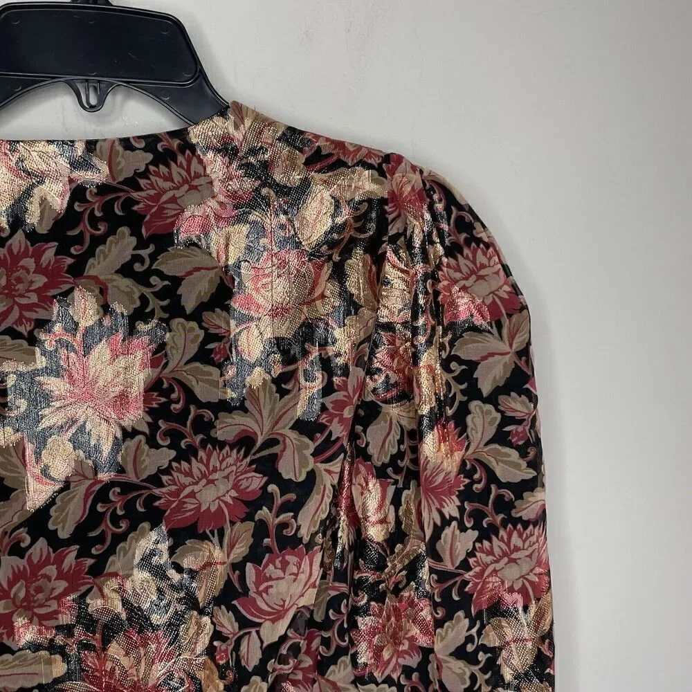EXPRESS Top Womens Small S Metallic Gold Red Floral Peplum Blouse NEW Faux Wrap - Picture 5 of 10